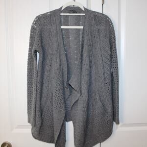 VELVET by Graham and Spencer Wool Cashmere Open Knit Gray Cardigan | PS
